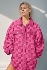 Double Take Button Up Fuzzy Checkered Jacket 