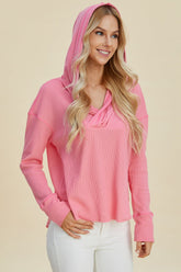 Pink color High-Low Dropped Shoulder Hoodie 
