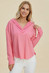 Latest High-Low Dropped Shoulder pink hoodie 