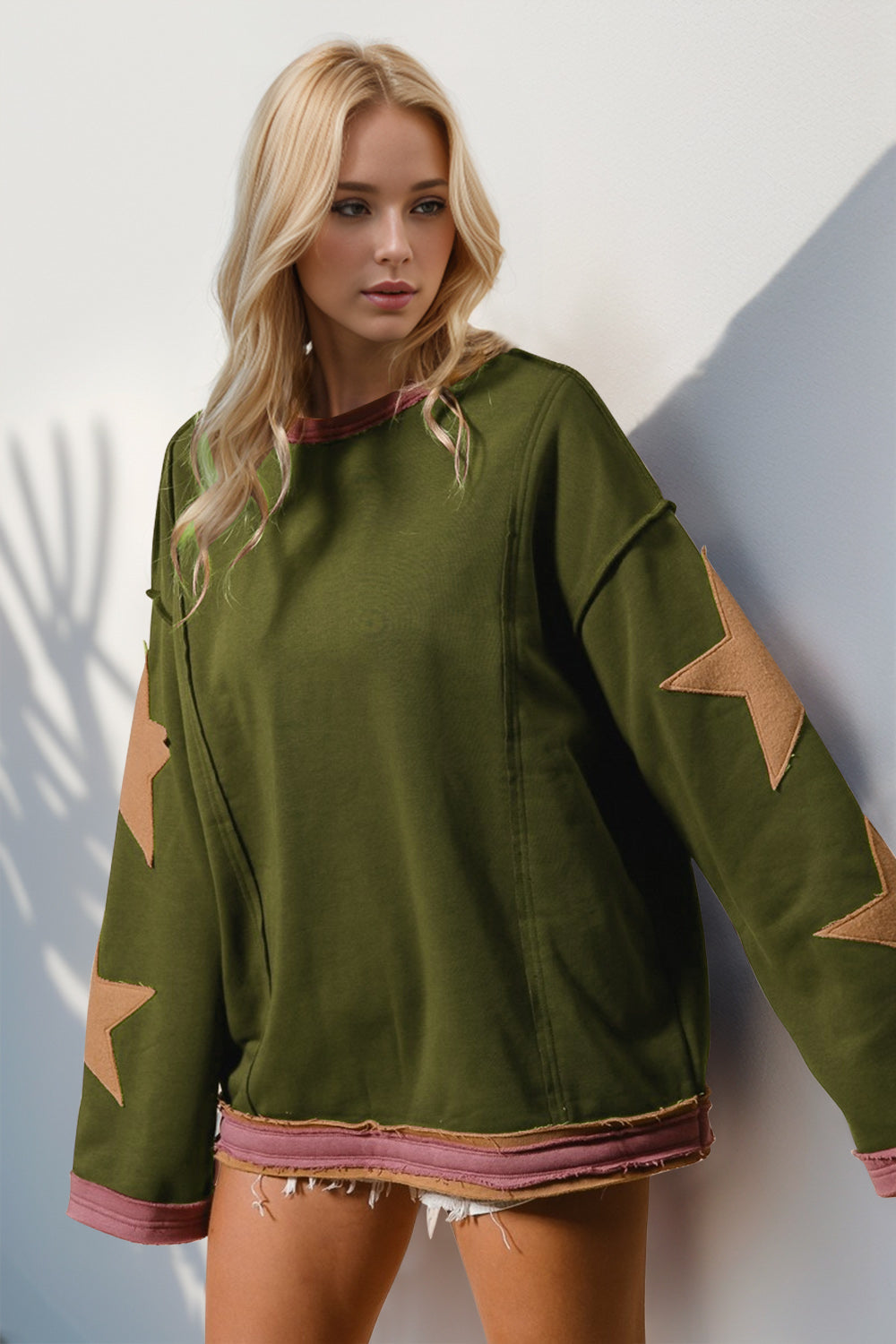 Double Take Star Patched Long Sleeve Sweatshirt - Littles Collection 