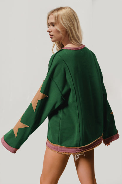 Double Take Star Patched Long Sleeve Sweatshirt - Littles Collection 