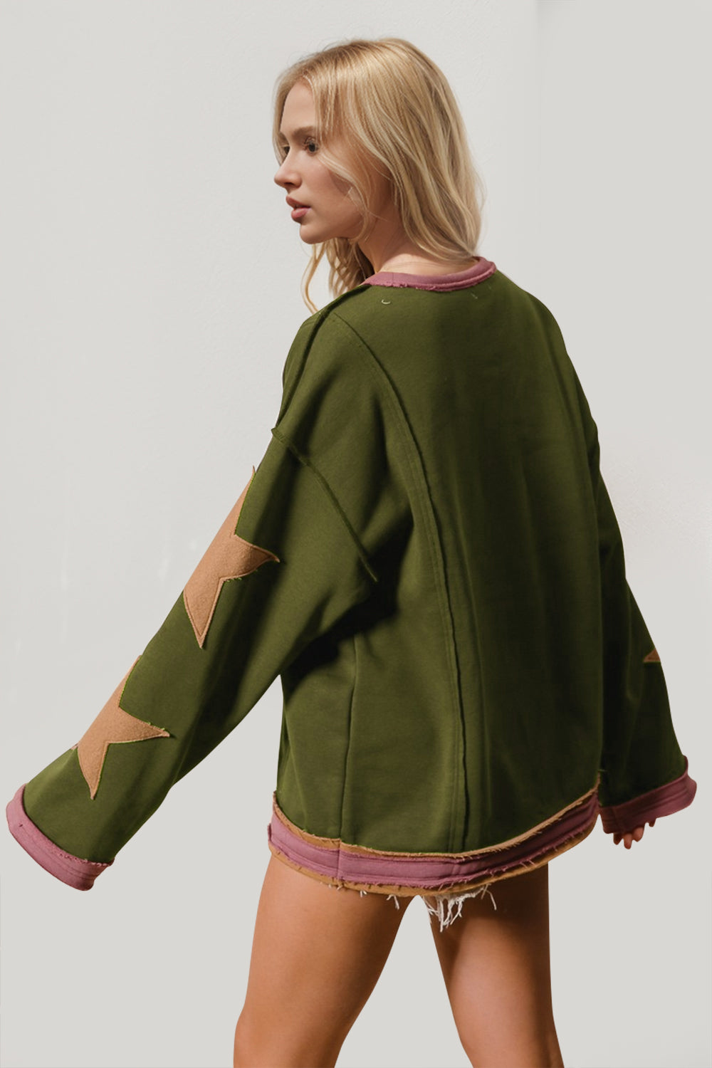 Double Take Star Patched Long Sleeve Sweatshirt - Littles Collection 
