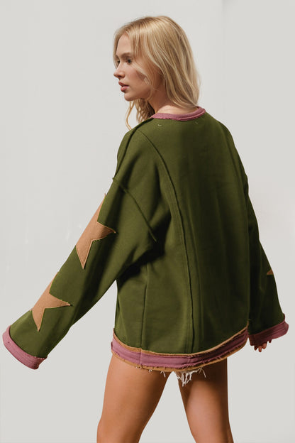 Double Take Star Patched Long Sleeve Sweatshirt - Littles Collection 