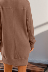 baggy fit Waffle Long Sleeve Mini Dress brown color loose fit long sleeve new arrival 