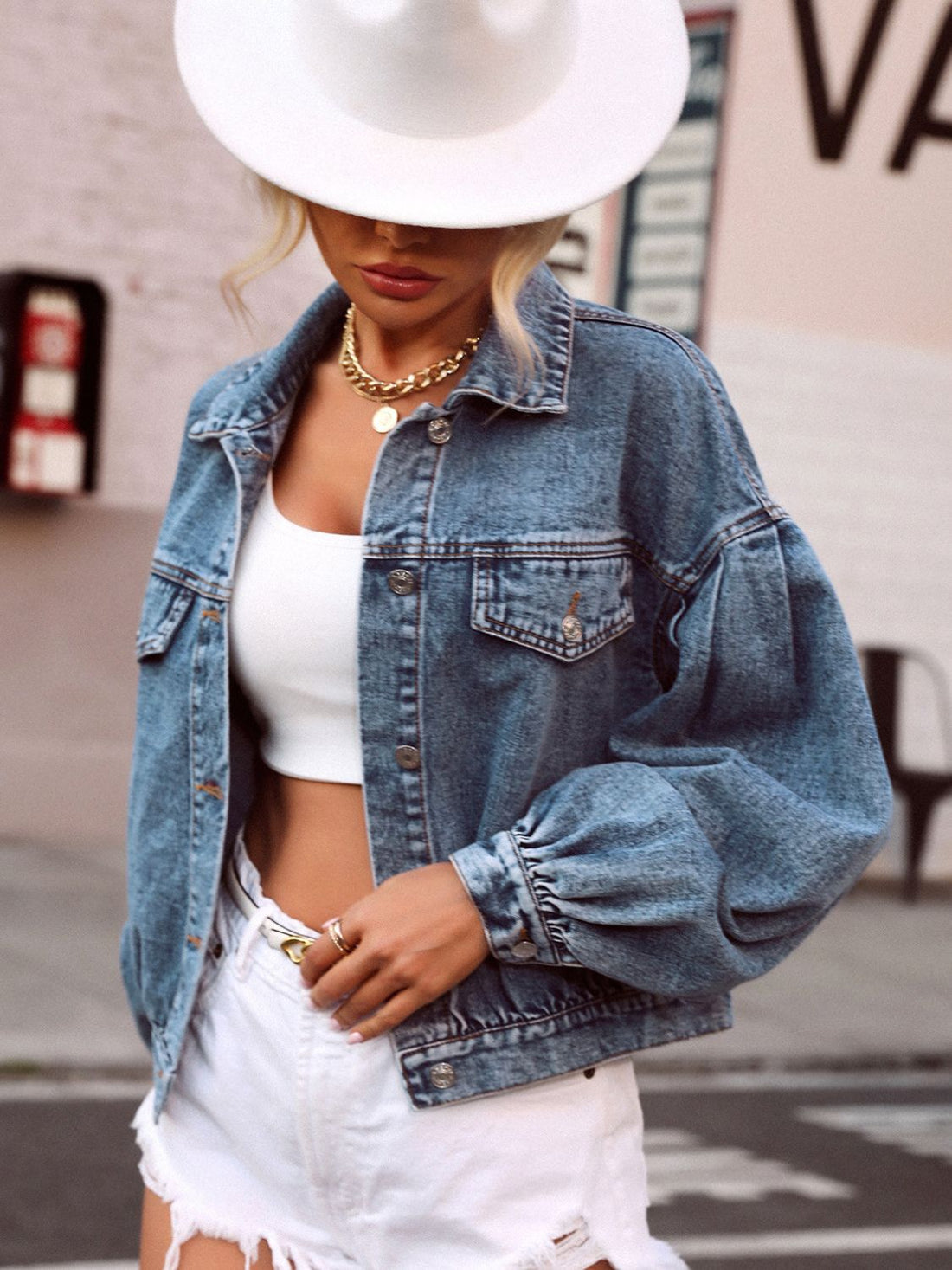 Dropped Shoulder Denim Cotton Jacket women_fashion - littlescollection