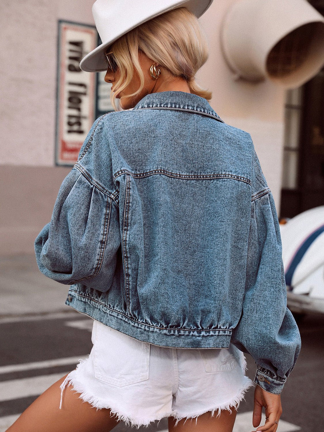 Dropped Shoulder Denim Cotton  blue Jacket women_fashion - littlescollection
