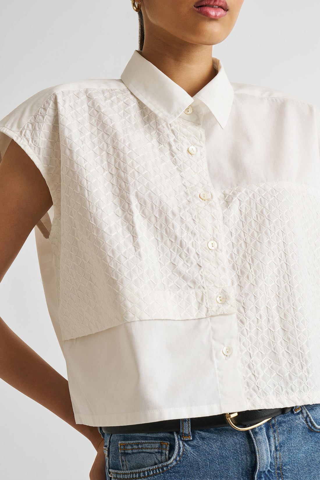 Embroidered Panel Crop Top in White - Littles Collection 