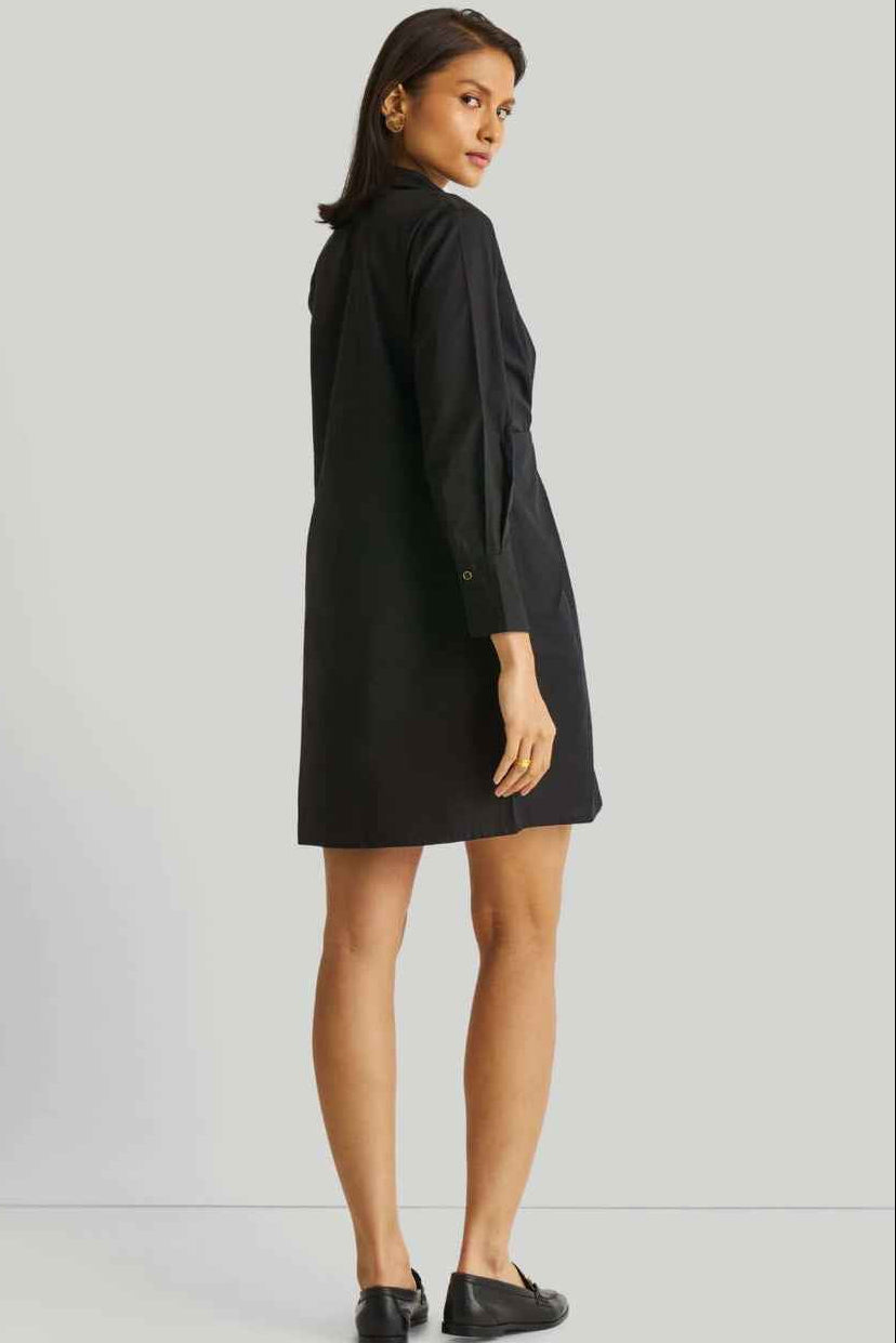 Front Twist Black Cotton Dress