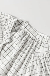 Frill-Plaid-Notched-Balloon-Sleeve-Mini-Dress