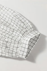 Frill-Plaid-Notched-Balloon-Sleeve-Mini-Dress