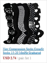 Five pairs of Littles Collection Compression Socks Varicose Veins Medical Marathon in black, each with white cat faces, stripes, polka dots, stars, and hearts. Designed for athletic use and varicose vein relief. Price and details shown below.