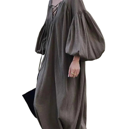 women_fashion - littlescollectionDressCasual Oversized Vintage Vibes Lantern Sleeve Long Dress
