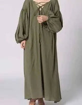 women_fashion - littlescollectionDressCasual Oversized Vintage Vibes Lantern Sleeve Long Dress