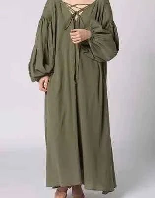 women_fashion - littlescollectionDressCasual Oversized Vintage Vibes Lantern Sleeve Long Dress