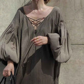 women_fashion - littlescollectionDressCasual Oversized Vintage Vibes Lantern Sleeve Long Dress