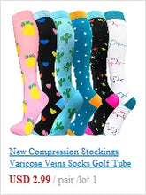 Six knee-high Littles Collection Compression Socks for varicose veins or athletic use, featuring fun pineapple, heart, cactus, star, cat, and cloud patterns. Only USD 2.99/pair.