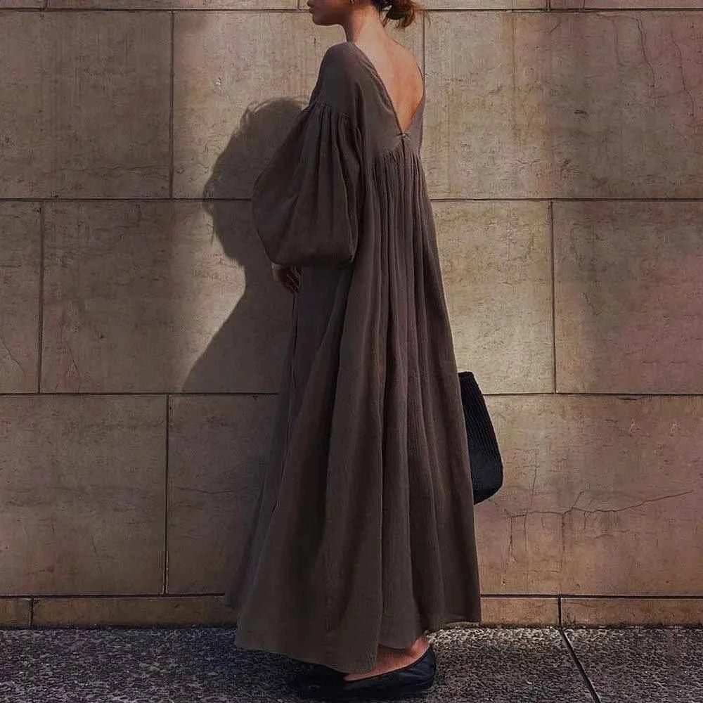 women_fashion - littlescollectionDressCasual Oversized Vintage Vibes Lantern Sleeve Long Dress