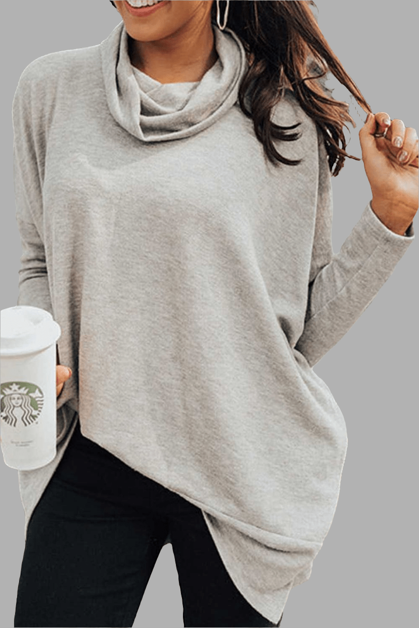 High-Low Cowl Neck Cotton Blend Blouse women_fashion - littlescollection