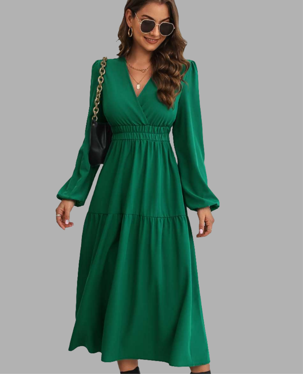 Surplice Neck Midi Flared Dress - Littles Collection 