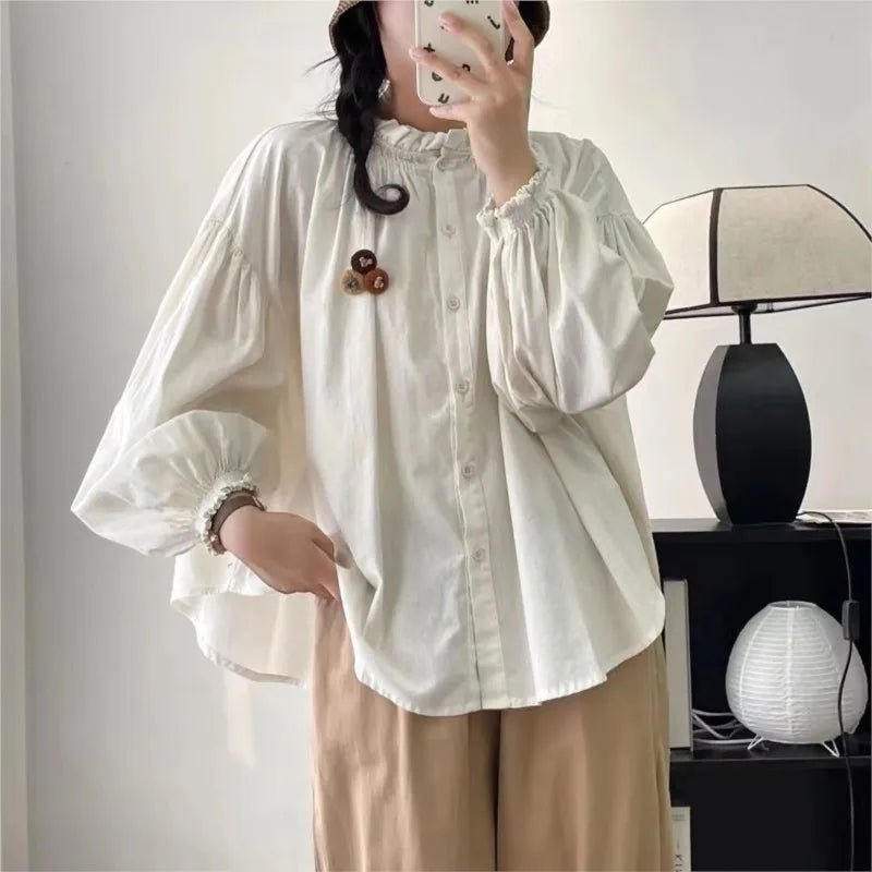 Japanese_Forest_Fungus_cotton_shirt_features_a_stand-up_collar_women_fashion - littlescollection
