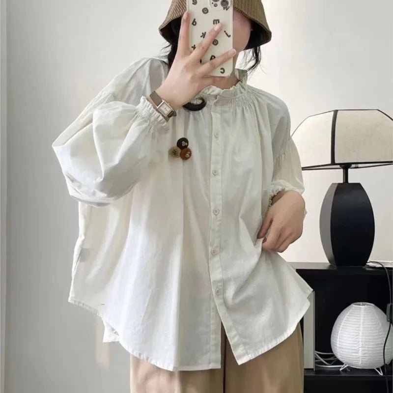 Japanese_Forest_Fungus_cotton_shirt_features_a_stand-up_collar_women_fashion - littlescollection