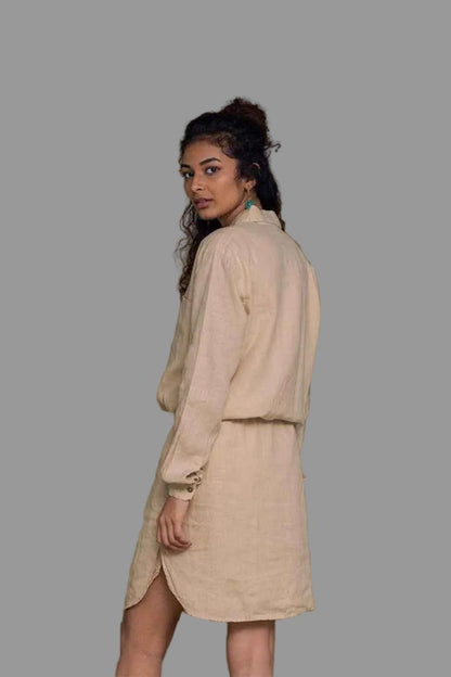 women_fashion - littlescollectionMidi dressHemp Meet me by the Cliff Midi Dress in Neutral Beigecasual fall dress