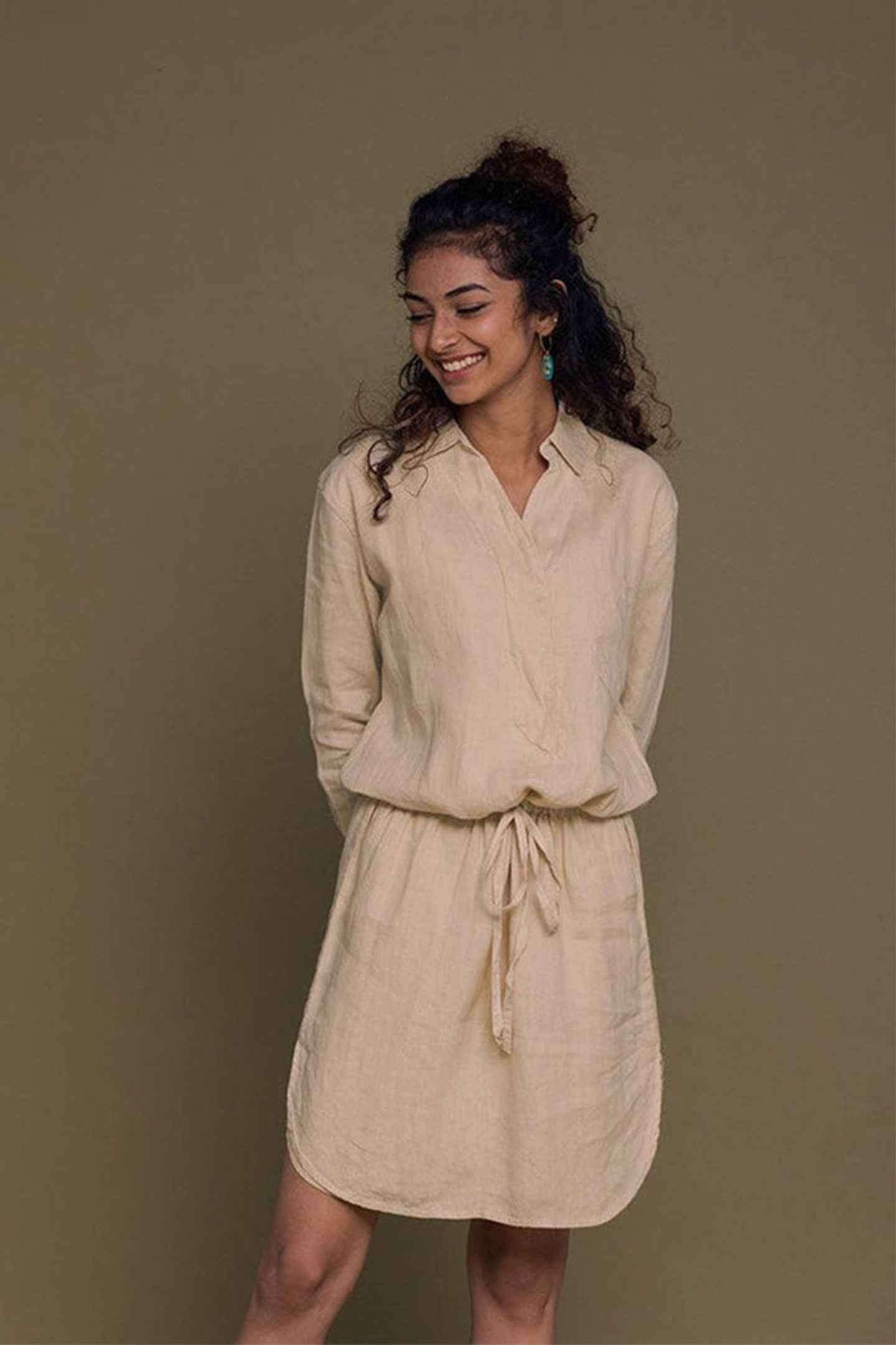 women_fashion - littlescollectionMidi dressHemp Meet me by the Cliff Midi Dress in Neutral Beigecasual fall dress