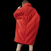Thicker Duck Down Jacket Cocoon&Bat Type Parkas Big Pocket red baack women_fashion - littlescollection
