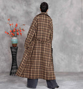 JNT Women Vintage Wool Coats Bandage Plaid