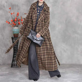 JNT Women Vintage Wool Coats Bandage Plaid