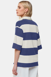 Pima-Cotton-Wash-Color-Block Johnny-Collar-Half-Sleeve-Top