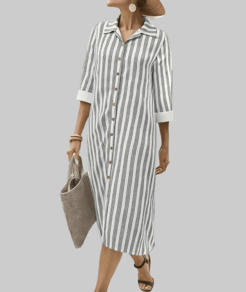 women_fashion - littlescollectionDressPlus Size Striped Button Front Midi Dressmidi shirt dress