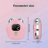 Pink electronic device with dimensions on a gradient background