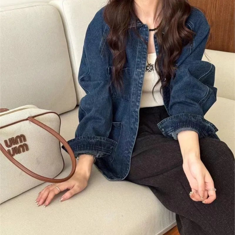 Retro Denim Cotton Jackets Japanese Raglan Sleeve 