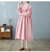 Oversized Women Loose Ruffle Pleated Korean Style Dresses - Littles Collection 