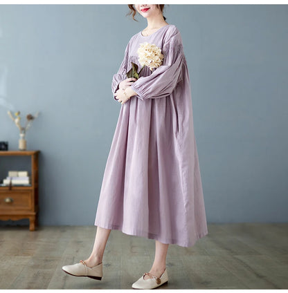 Oversized Women Loose Ruffle Pleated Korean Style Dresses - Littles Collection 