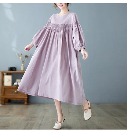 Oversized Women Loose Ruffle Pleated Korean Style Dresses - Littles Collection 