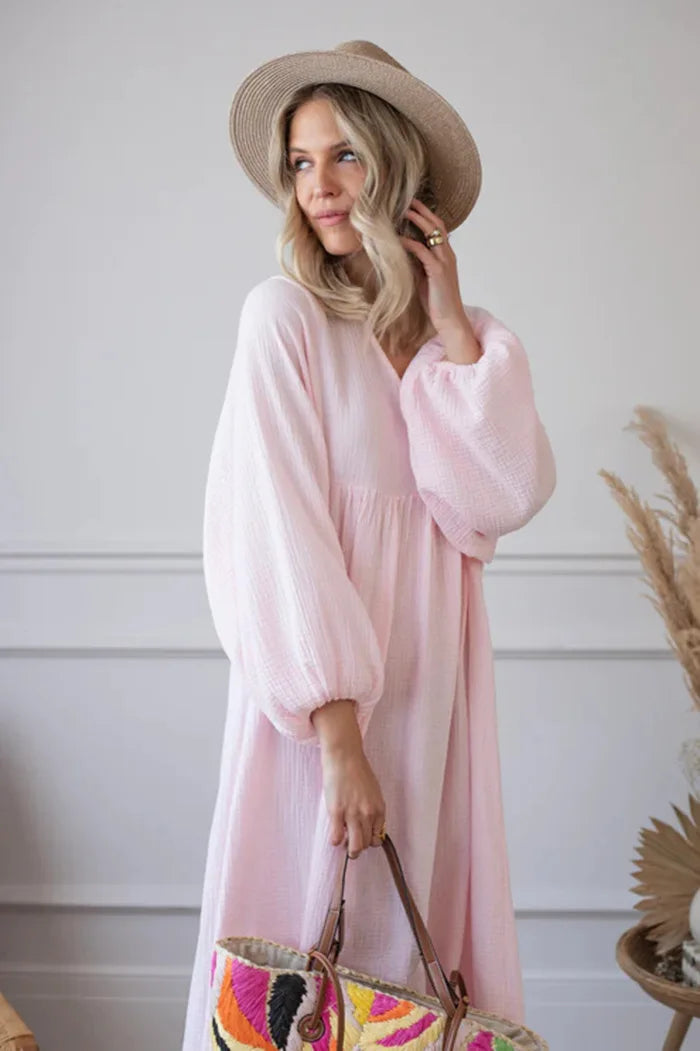 Vintage Boho Dress For Women Muslin 100% Cotton - Littles Collection 