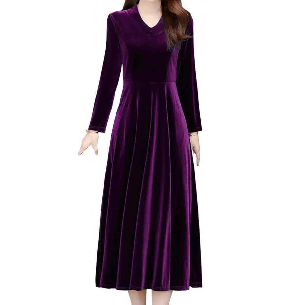 Velvet Vintage Women Maxi Dress OL Style - Littles Collection 