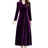 Velvet Vintage Women Maxi Dress OL Style - Littles Collection 