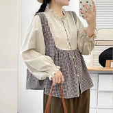 women_fashion - littlescollectionJNT Fungus Trim Collar Plaid Vintage Cotton Retro Blouseblouse for women