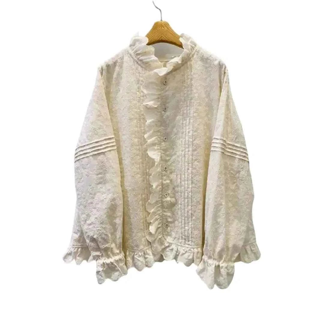 women_fashion - littlescollectionblouseElegant French Sweet Heavy Embroidered Beige Blouse Apricot