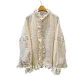 women_fashion - littlescollectionblouseElegant French Sweet Heavy Embroidered Beige Blouse Apricot