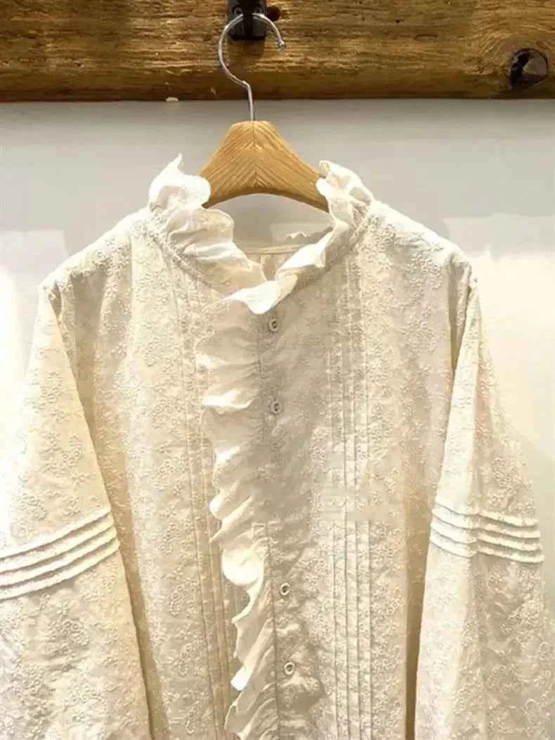 women_fashion - littlescollectionblouseElegant French Sweet Heavy Embroidered Beige Blouse Apricot