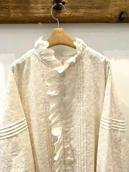 women_fashion - littlescollectionblouseElegant French Sweet Heavy Embroidered Beige Blouse Apricot