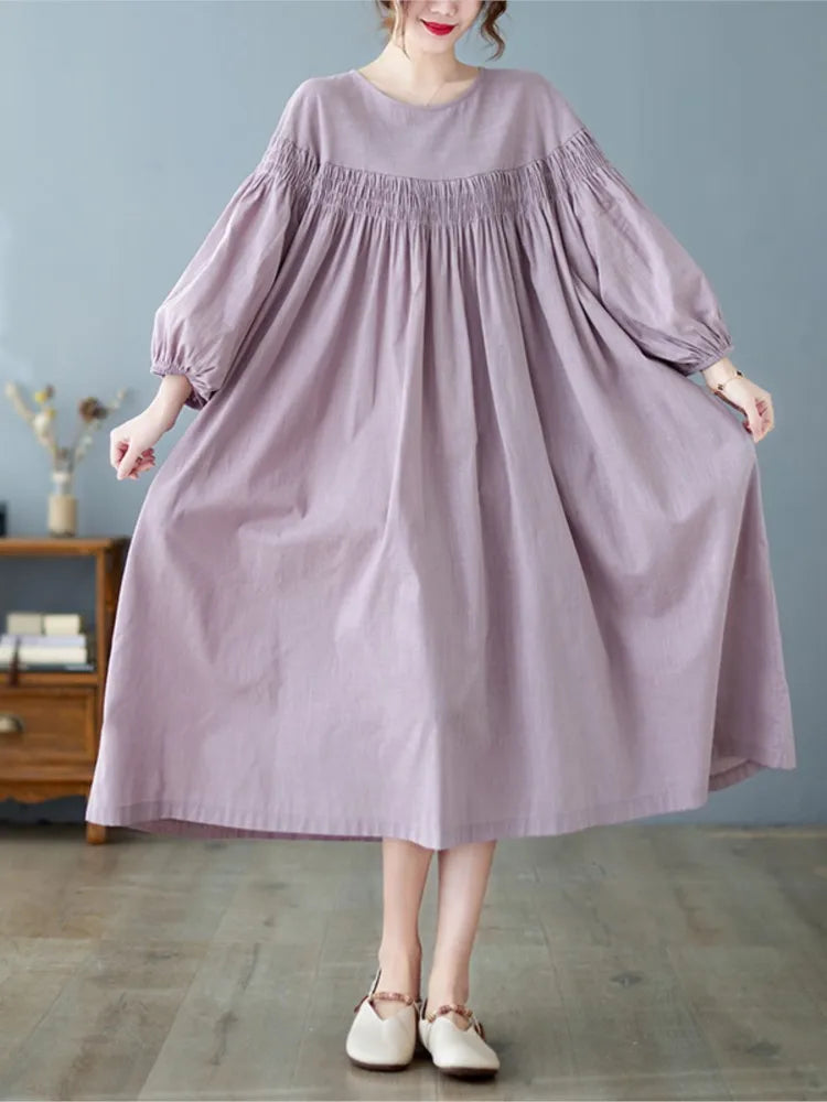 Oversized Women Loose Ruffle Pleated Korean Style Dresses - Littles Collection 