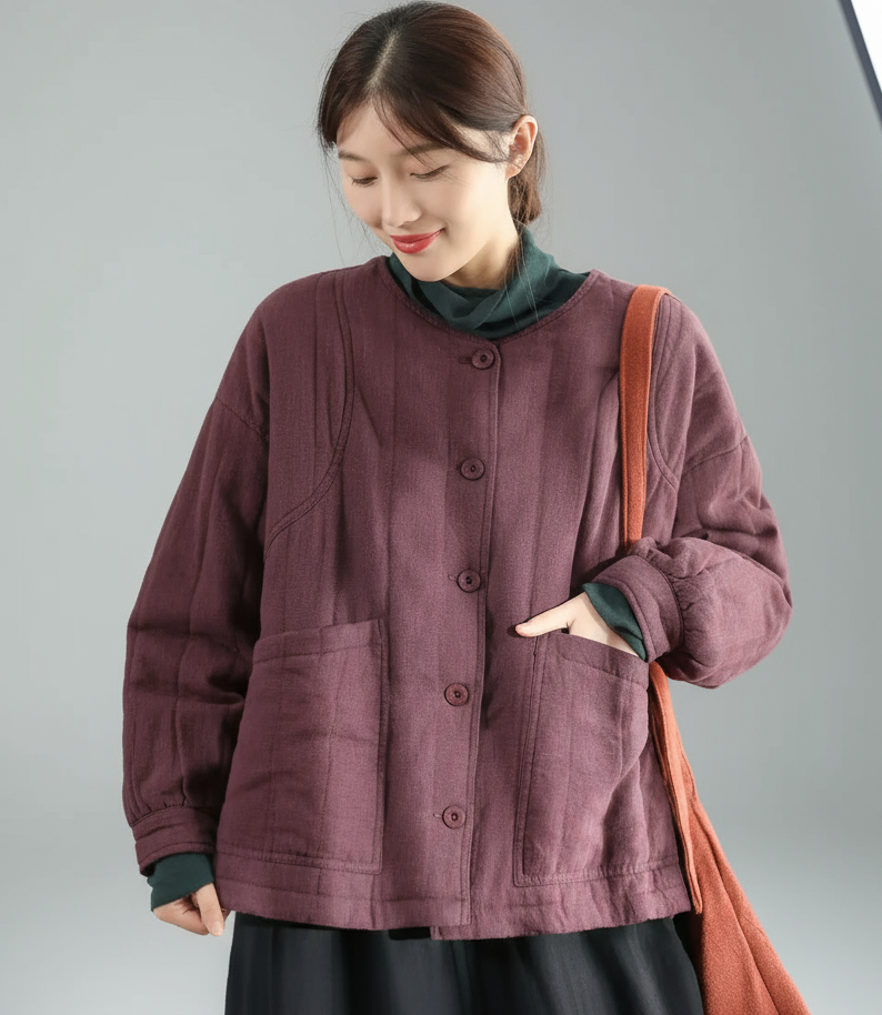 JNT Vintage Style Cotton Splicing Woman Retro Coat