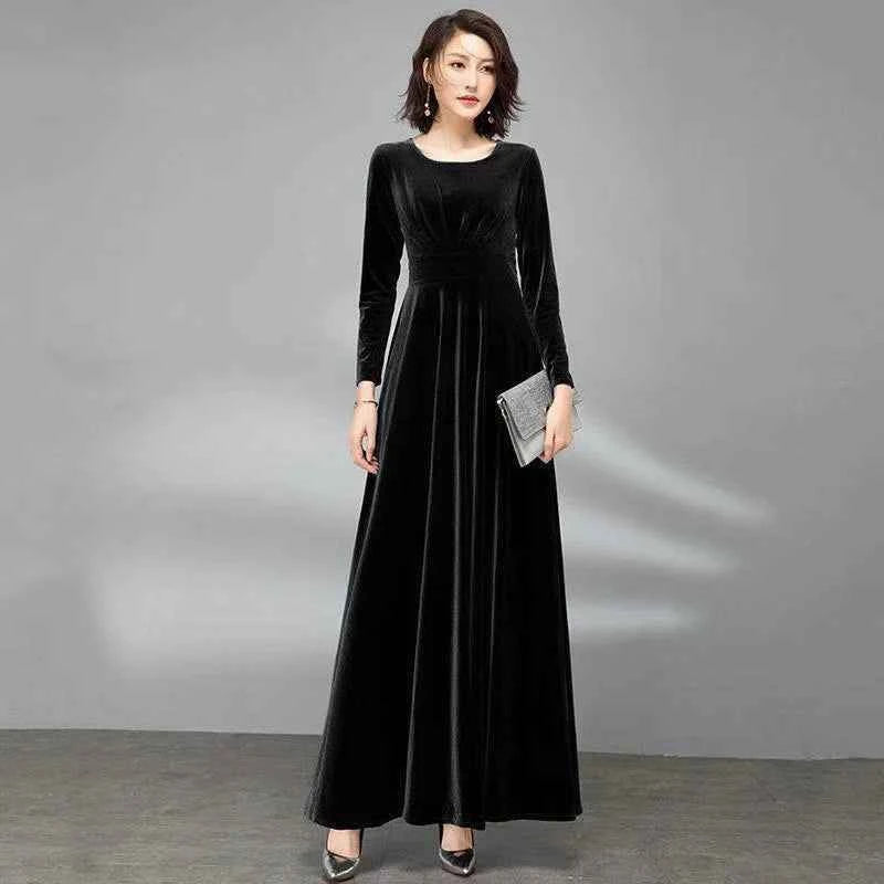 Golden Velvet Maxi Dress black