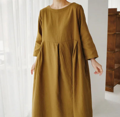 Vintage Style Casual Cotton Linen Dresses Women - Littles Collection 
