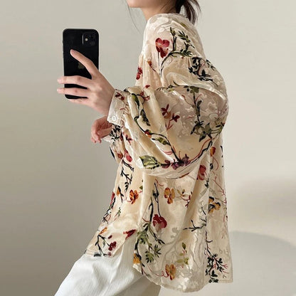 women_fashion - littlescollectionblouseKorean Vintage Court Style Velvet Jacquard Floral Women Blouseslittlescollection
